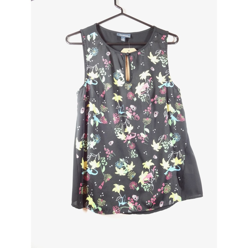 ModCloth Sleeveless Blouse Womens Small Black Floral Keyhole Retro Indie Top